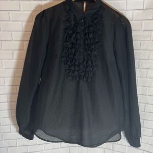 Free‎ People Sheer Black Fray Ruffled Blouse Sz S